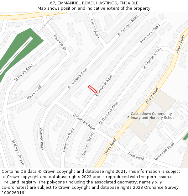 67, EMMANUEL ROAD, HASTINGS, TN34 3LE: Location map and indicative extent of plot