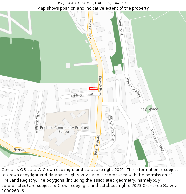 67, EXWICK ROAD, EXETER, EX4 2BT: Location map and indicative extent of plot