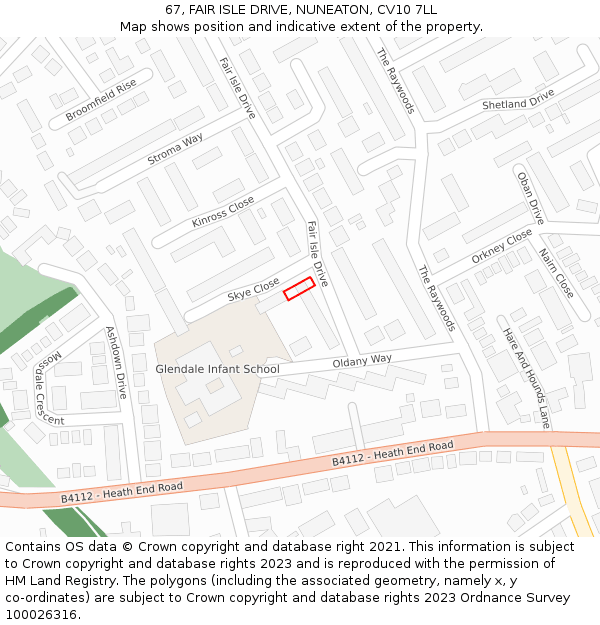 67, FAIR ISLE DRIVE, NUNEATON, CV10 7LL: Location map and indicative extent of plot