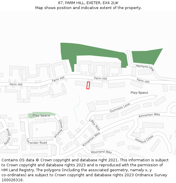 67, FARM HILL, EXETER, EX4 2LW: Location map and indicative extent of plot