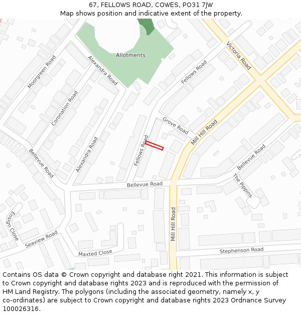 67, FELLOWS ROAD, COWES, PO31 7JW: Location map and indicative extent of plot