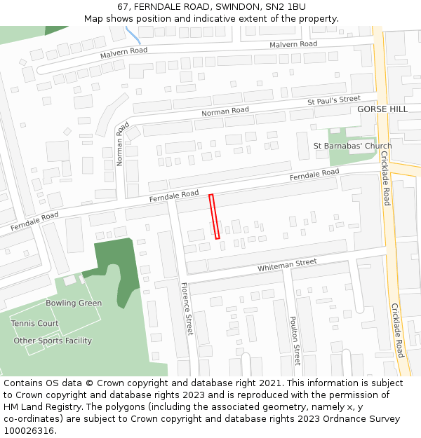 67, FERNDALE ROAD, SWINDON, SN2 1BU: Location map and indicative extent of plot