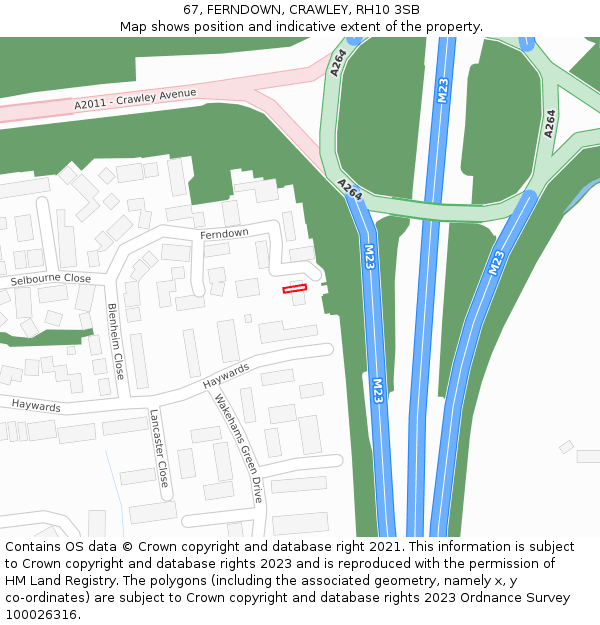 67, FERNDOWN, CRAWLEY, RH10 3SB: Location map and indicative extent of plot