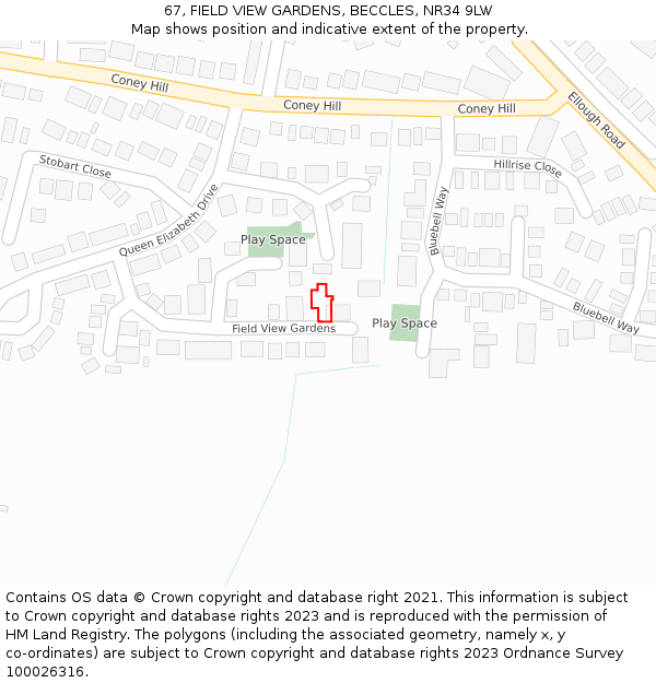 67, FIELD VIEW GARDENS, BECCLES, NR34 9LW: Location map and indicative extent of plot