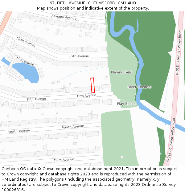 67, FIFTH AVENUE, CHELMSFORD, CM1 4HB: Location map and indicative extent of plot