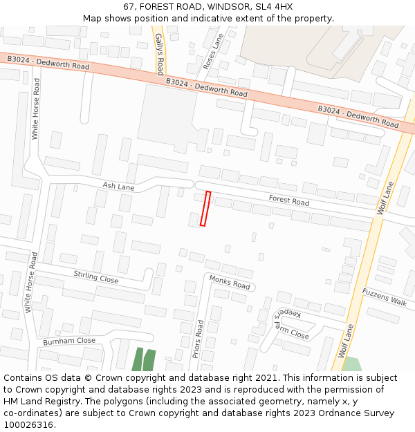 67, FOREST ROAD, WINDSOR, SL4 4HX: Location map and indicative extent of plot