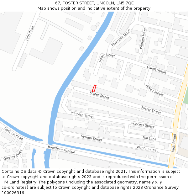 67, FOSTER STREET, LINCOLN, LN5 7QE: Location map and indicative extent of plot