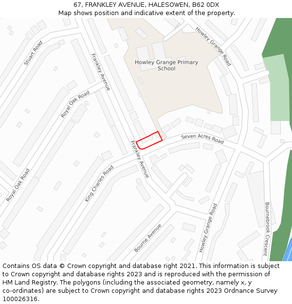 67, FRANKLEY AVENUE, HALESOWEN, B62 0DX: Location map and indicative extent of plot