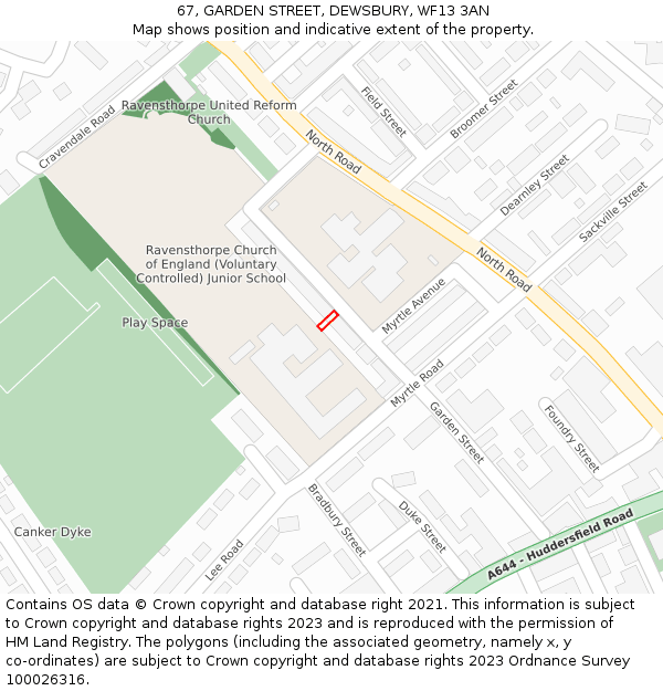 67, GARDEN STREET, DEWSBURY, WF13 3AN: Location map and indicative extent of plot