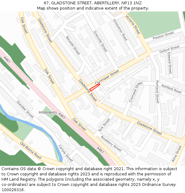 67, GLADSTONE STREET, ABERTILLERY, NP13 1NZ: Location map and indicative extent of plot