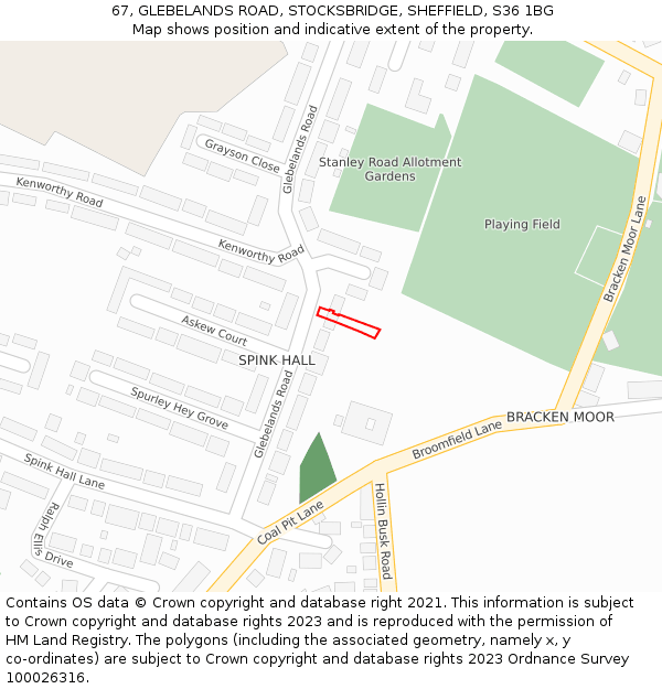 67, GLEBELANDS ROAD, STOCKSBRIDGE, SHEFFIELD, S36 1BG: Location map and indicative extent of plot