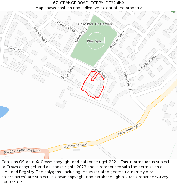67, GRANGE ROAD, DERBY, DE22 4NX: Location map and indicative extent of plot