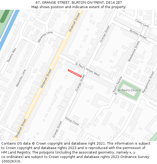 67, GRANGE STREET, BURTON-ON-TRENT, DE14 2ET: Location map and indicative extent of plot
