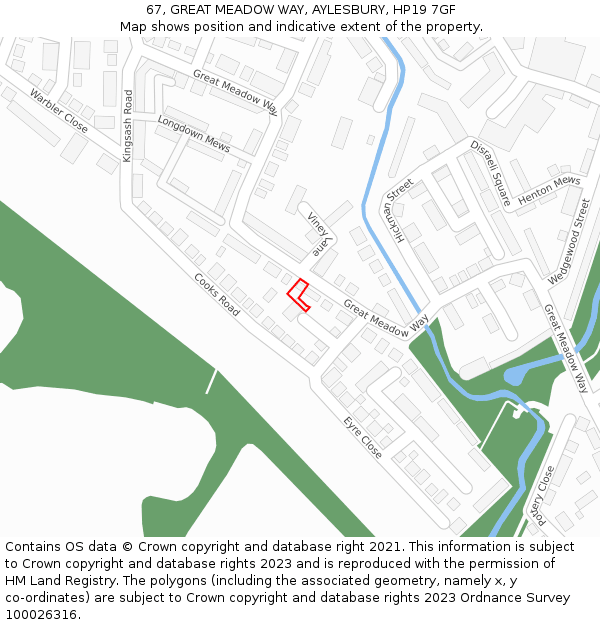 67, GREAT MEADOW WAY, AYLESBURY, HP19 7GF: Location map and indicative extent of plot
