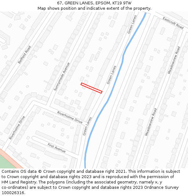 67, GREEN LANES, EPSOM, KT19 9TW: Location map and indicative extent of plot