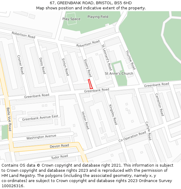 67, GREENBANK ROAD, BRISTOL, BS5 6HD: Location map and indicative extent of plot