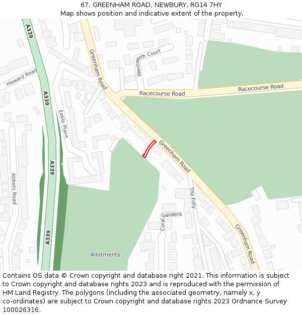 67, GREENHAM ROAD, NEWBURY, RG14 7HY: Location map and indicative extent of plot