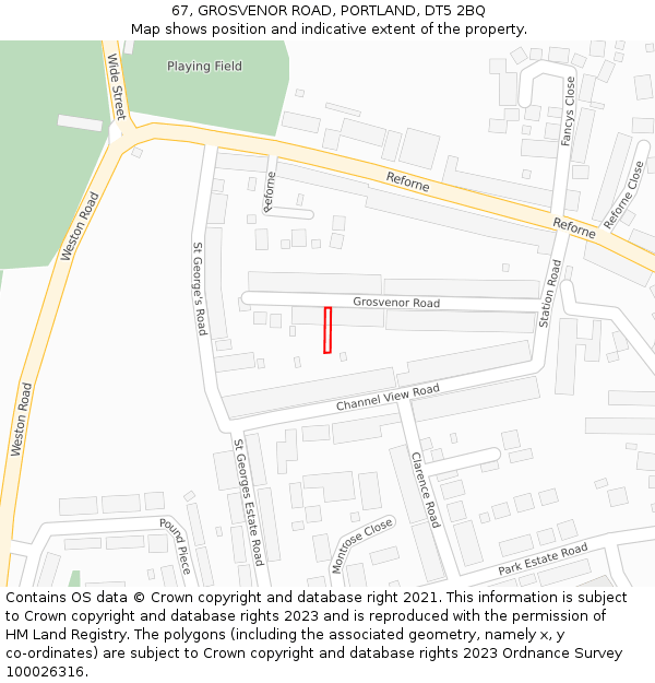 67, GROSVENOR ROAD, PORTLAND, DT5 2BQ: Location map and indicative extent of plot