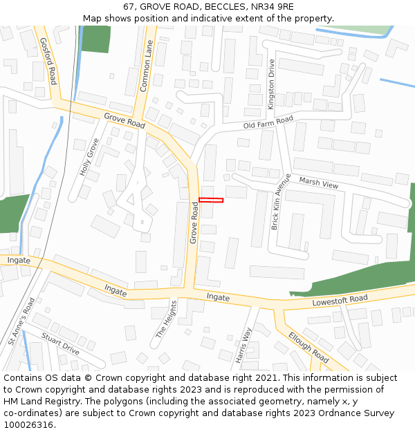 67, GROVE ROAD, BECCLES, NR34 9RE: Location map and indicative extent of plot