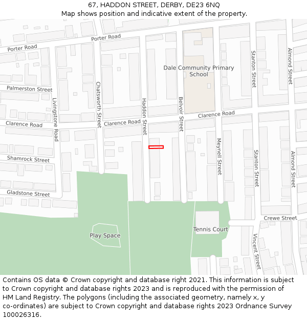 67, HADDON STREET, DERBY, DE23 6NQ: Location map and indicative extent of plot