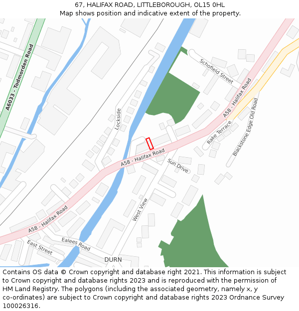 67, HALIFAX ROAD, LITTLEBOROUGH, OL15 0HL: Location map and indicative extent of plot