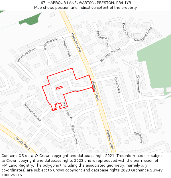 67, HARBOUR LANE, WARTON, PRESTON, PR4 1YB: Location map and indicative extent of plot