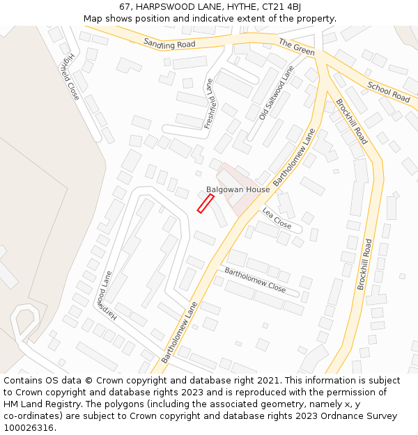 67, HARPSWOOD LANE, HYTHE, CT21 4BJ: Location map and indicative extent of plot