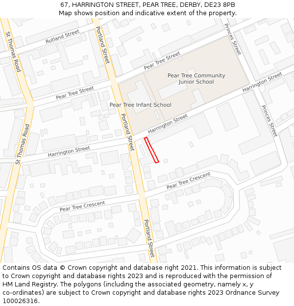 67, HARRINGTON STREET, PEAR TREE, DERBY, DE23 8PB: Location map and indicative extent of plot