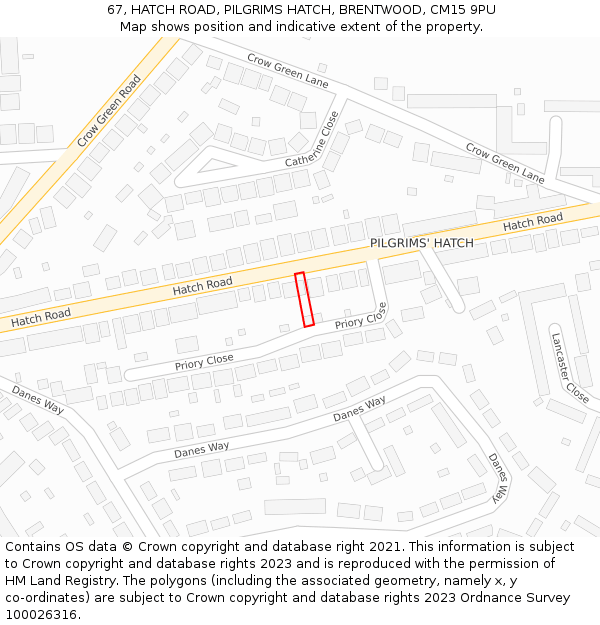 67, HATCH ROAD, PILGRIMS HATCH, BRENTWOOD, CM15 9PU: Location map and indicative extent of plot