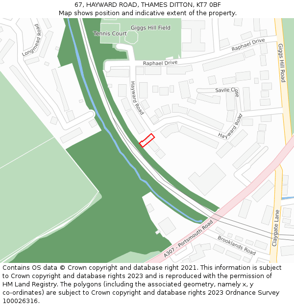 67, HAYWARD ROAD, THAMES DITTON, KT7 0BF: Location map and indicative extent of plot