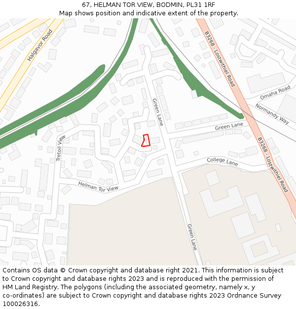 67, HELMAN TOR VIEW, BODMIN, PL31 1RF: Location map and indicative extent of plot