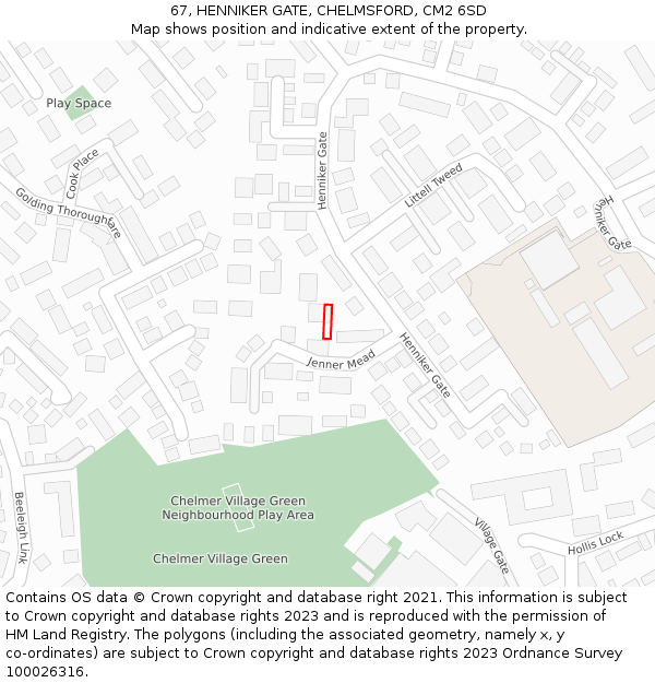 67, HENNIKER GATE, CHELMSFORD, CM2 6SD: Location map and indicative extent of plot