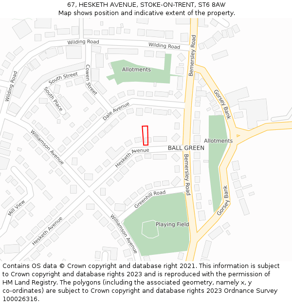 67, HESKETH AVENUE, STOKE-ON-TRENT, ST6 8AW: Location map and indicative extent of plot