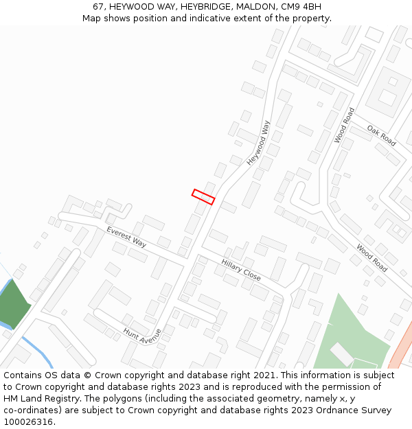 67, HEYWOOD WAY, HEYBRIDGE, MALDON, CM9 4BH: Location map and indicative extent of plot