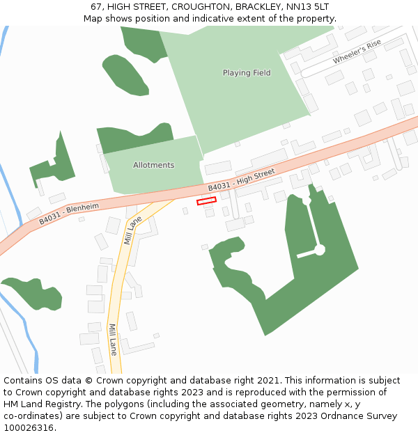 67, HIGH STREET, CROUGHTON, BRACKLEY, NN13 5LT: Location map and indicative extent of plot