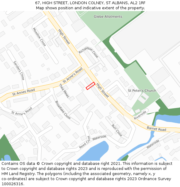67, HIGH STREET, LONDON COLNEY, ST ALBANS, AL2 1RF: Location map and indicative extent of plot