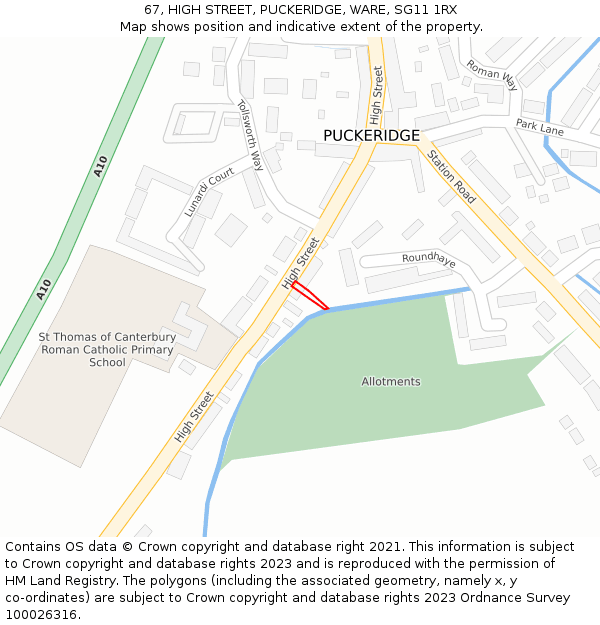 67, HIGH STREET, PUCKERIDGE, WARE, SG11 1RX: Location map and indicative extent of plot