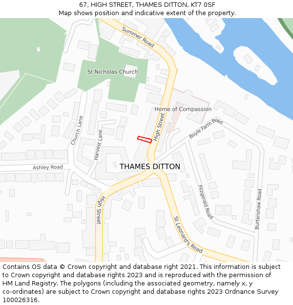 67, HIGH STREET, THAMES DITTON, KT7 0SF: Location map and indicative extent of plot