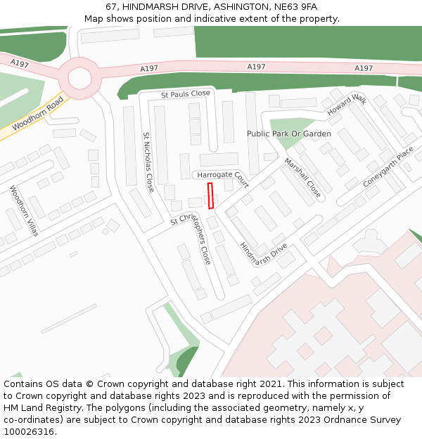 67, HINDMARSH DRIVE, ASHINGTON, NE63 9FA: Location map and indicative extent of plot