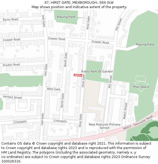 67, HIRST GATE, MEXBOROUGH, S64 0LW: Location map and indicative extent of plot