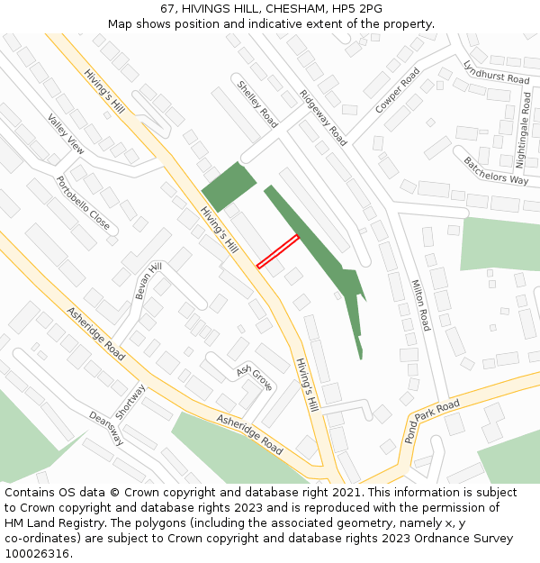 67, HIVINGS HILL, CHESHAM, HP5 2PG: Location map and indicative extent of plot