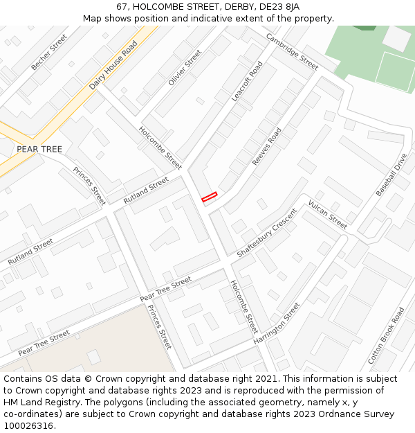 67, HOLCOMBE STREET, DERBY, DE23 8JA: Location map and indicative extent of plot