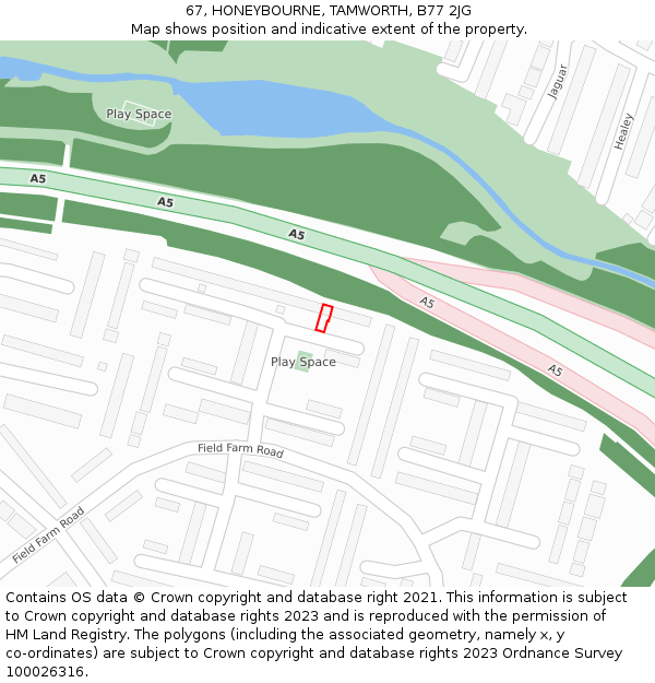 67, HONEYBOURNE, TAMWORTH, B77 2JG: Location map and indicative extent of plot