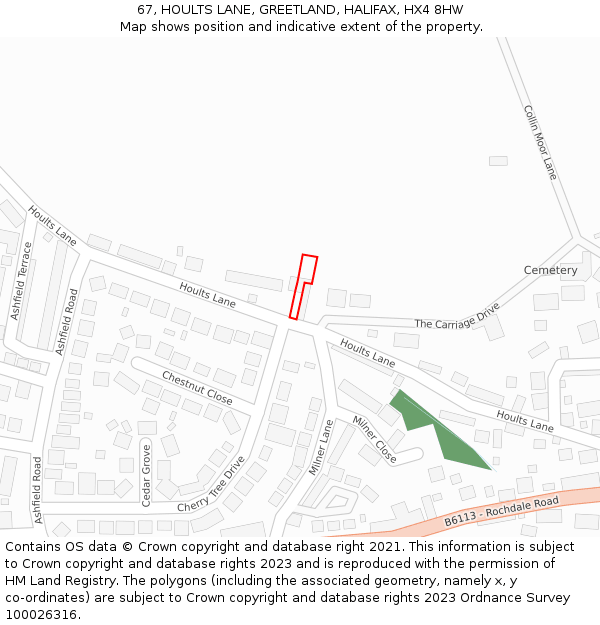 67, HOULTS LANE, GREETLAND, HALIFAX, HX4 8HW: Location map and indicative extent of plot
