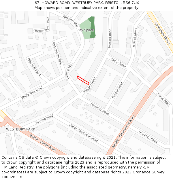 67, HOWARD ROAD, WESTBURY PARK, BRISTOL, BS6 7UX: Location map and indicative extent of plot