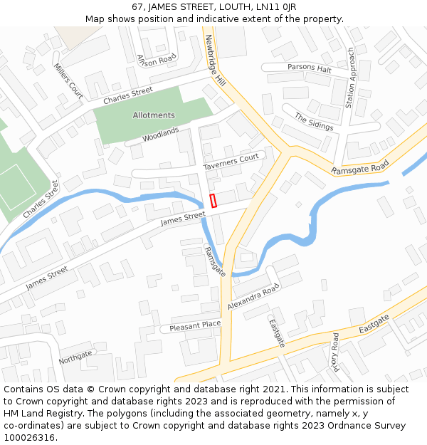 67, JAMES STREET, LOUTH, LN11 0JR: Location map and indicative extent of plot