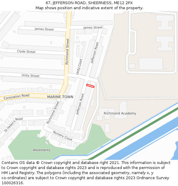 67, JEFFERSON ROAD, SHEERNESS, ME12 2PX: Location map and indicative extent of plot