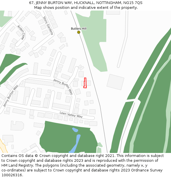 67, JENNY BURTON WAY, HUCKNALL, NOTTINGHAM, NG15 7QS: Location map and indicative extent of plot