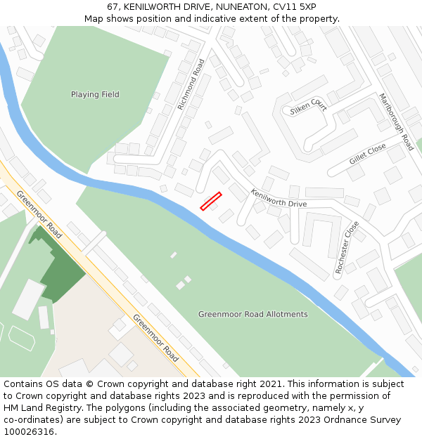 67, KENILWORTH DRIVE, NUNEATON, CV11 5XP: Location map and indicative extent of plot