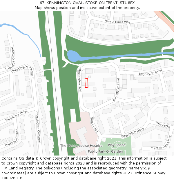 67, KENNINGTON OVAL, STOKE-ON-TRENT, ST4 8FX: Location map and indicative extent of plot